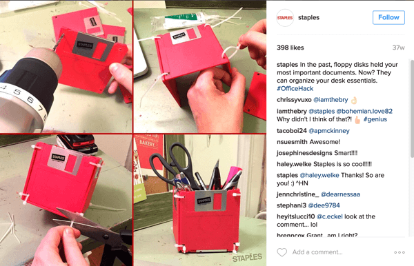 Этот фотоколлаж из Instagram от Staples показывает умный способ превратить дискеты в настольный аксессуар.