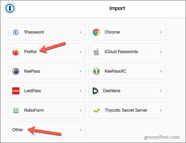 Импорт паролей Firefox в 1Password