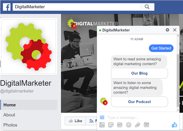 DigitalMarketer использует ботов ManyChat для взаимодействия через Facebook Messenger.