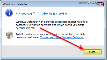 Отключить Windows Defender Vista