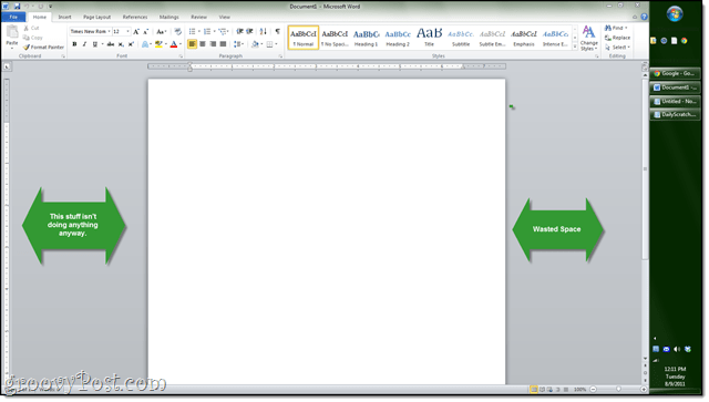 вертикальная боковая панель в Microsoft Word