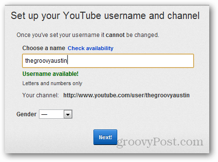 настроить имя пользователя YouTube