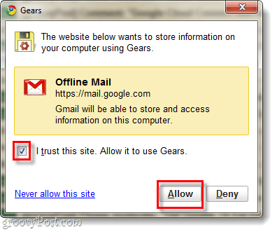 Разрешить Gmail доступ к Google Gears
