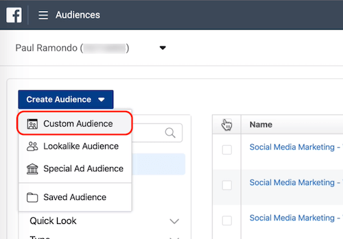 Опция Custom Audience в Facebook Audiences