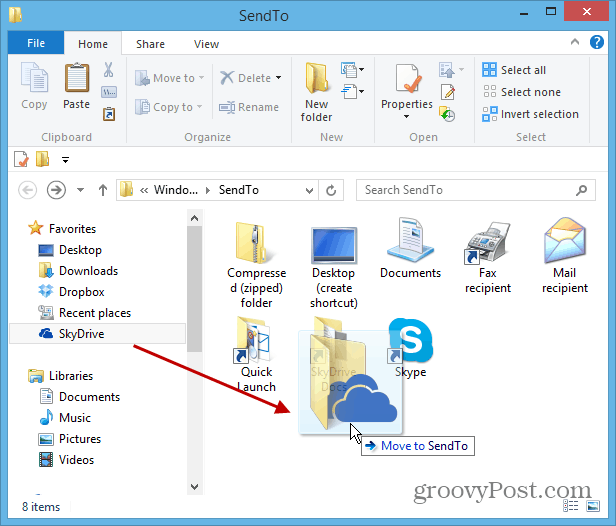 Добавьте SkyDrive в Windows, щелкните правой кнопкой мыши меню «Отправить»