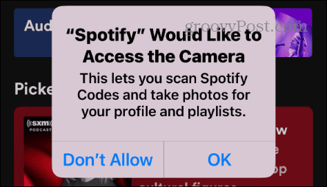 предоставить Spotify доступ к камере