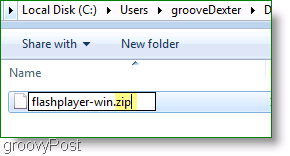 Снимок экрана: Flashplayer ZIP-файл Windows 7