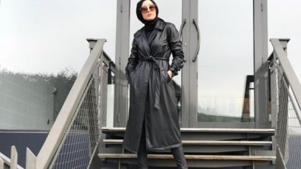 Модели кожаной куртки в одежде хиджаб