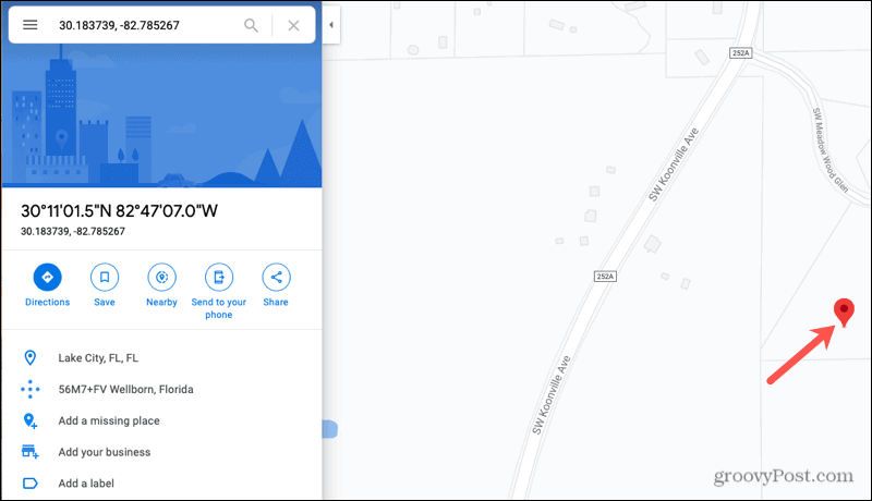 Подробная информация о местоположении Google Maps Online