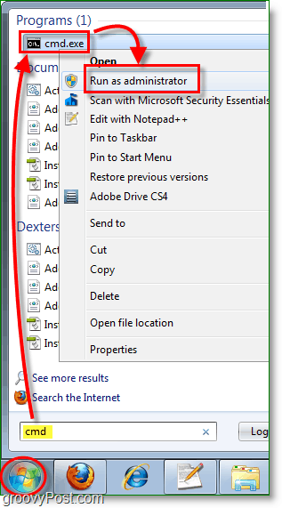 Скриншот Windows 7 - запустите cmd от имени администратора