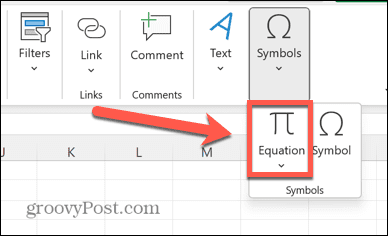 кнопка уравнения excel