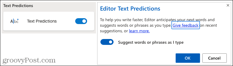 Прогнозы текста редактора Microsoft