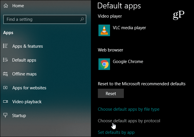 Выберите протокол приложения по умолчанию Windows 10