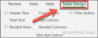 вкладка " дизайн таблицы" в excel