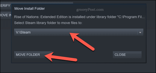 Кнопка Steam Move Folder