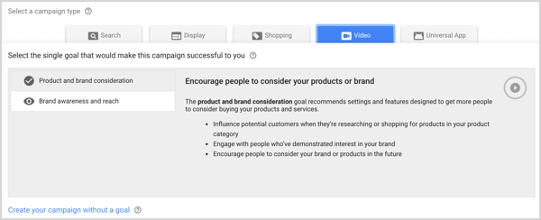 Тип кампании "Узнаваемость бренда и охват" в Google AdWords.