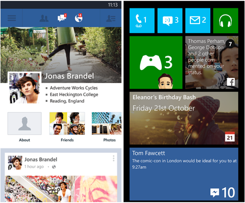 плитка приложения facebook для windows phone