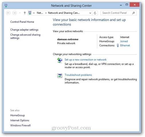 Windows 8 Центр общего доступа к сети WOL