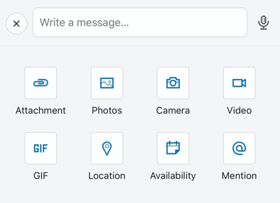 Параметры публикации в мобильном приложении LinkedIn, включая вложения и GIF