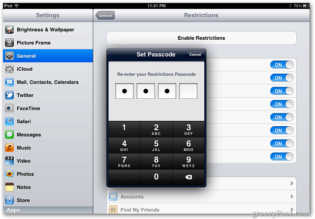 iOS установить пароль