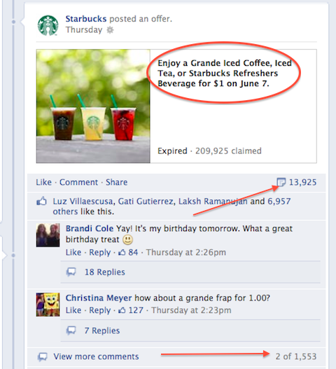 предложение Starbucks на Facebook