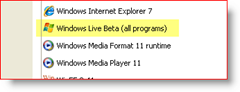 Панель управления, Windows XP, Установленные приложения, Windows Live Beta (все программы)