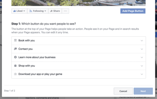 Шаг 1, чтобы создать кнопку призыва к действию на бизнес-странице Facebook.