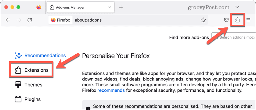 Откройте расширения Firefox