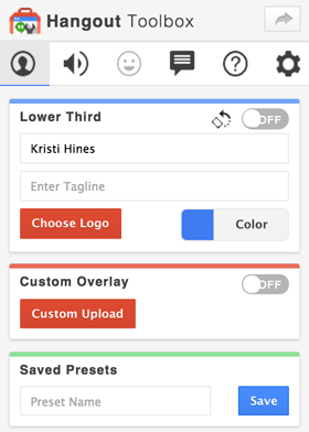 параметры панели инструментов google + Hangouts