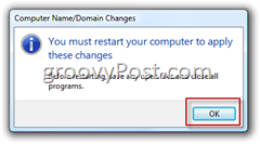 Windows Vista Присоединение к Active Directory AD Подтверждение домена для перезагрузки компьютера