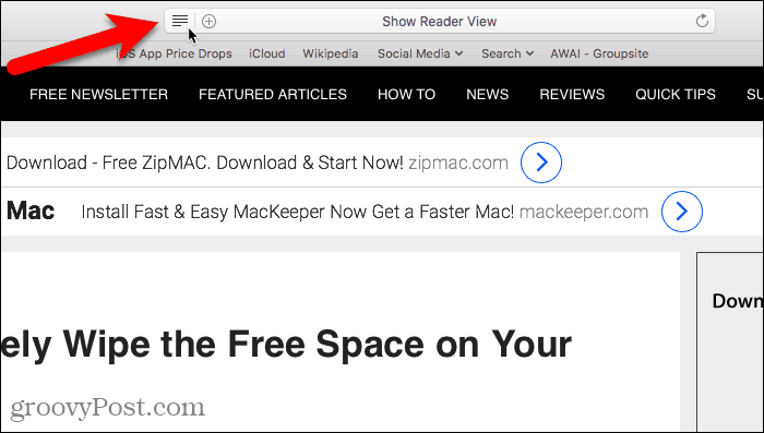 Показать представление Reader в Safari для Mac