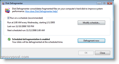 Дефрагментация диска для планировщика заданий Windows Vista