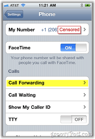снимок экрана для переадресации звонков iphone