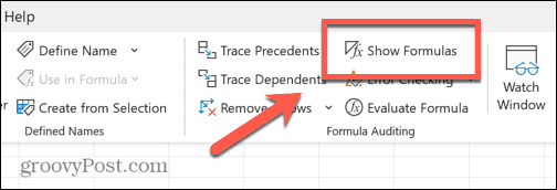 кнопка excel показать формулу не выбрана