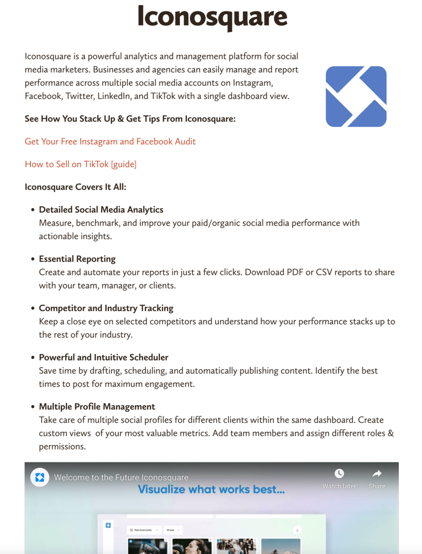 Пример страницы ресурсов программного обеспечения Social Media Examiner