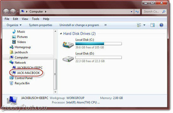 Совместное использование файлов и папок OS X - Windows 7