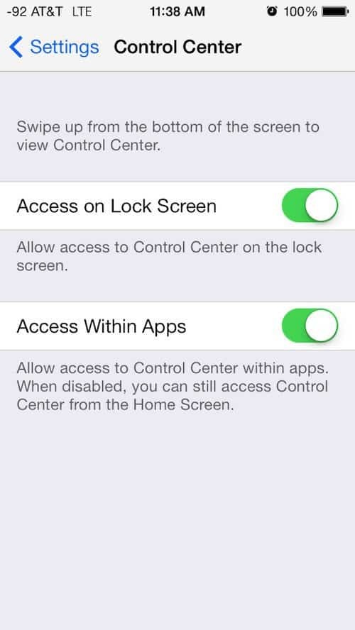 Как отключить iOS 7 Control Center при использовании приложений