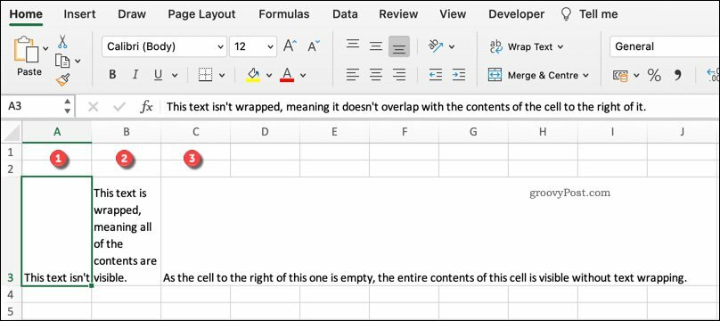 Пример различных форматов переноса текста в Excel