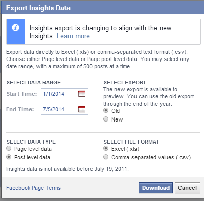 экспорт на уровне сообщений из facebook insights