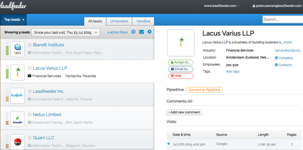 Leader использует ваши данные Google Analytics, чтобы показать подробную информацию о посетителях вашего сайта.