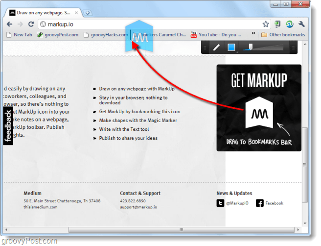 Снимки экрана сайтов и рисовать на них, используя Markup.io