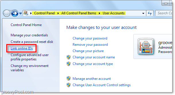как связать онлайн идентификаторы в Windows 7