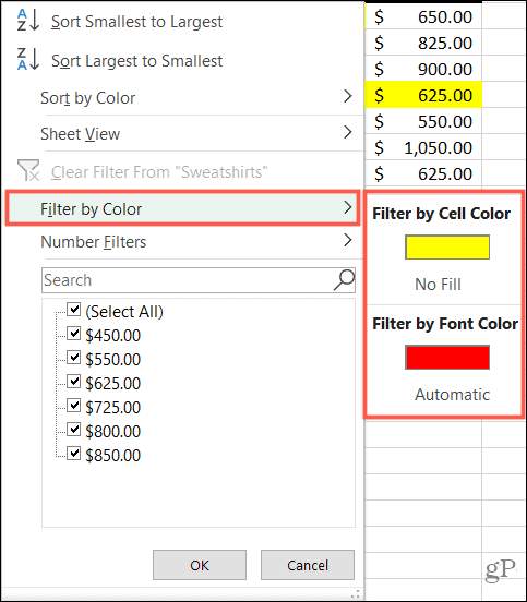 Фильтр по цвету в Excel
