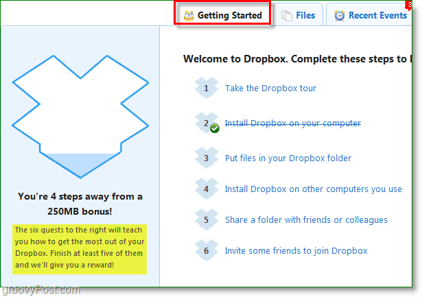 Скриншот Dropbox - как быстро набрать 250 Мб