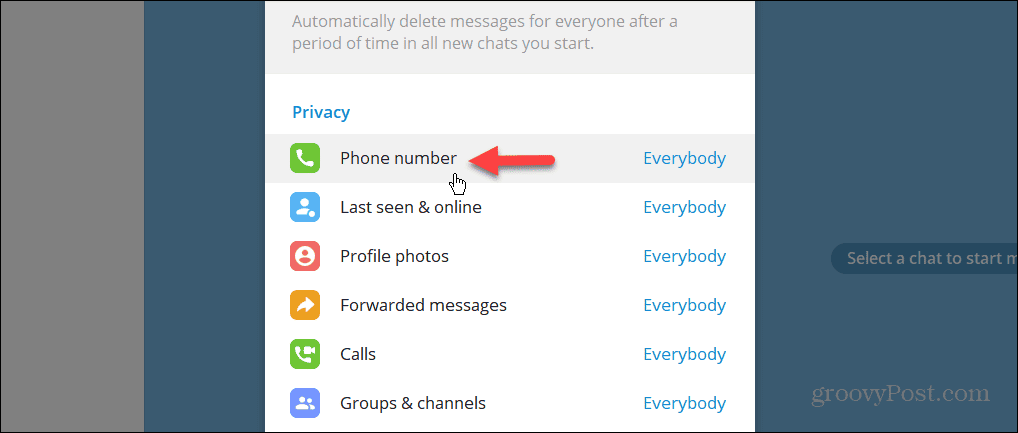 Настройка конфиденциальности номера телефона в настольном приложении Telegram
