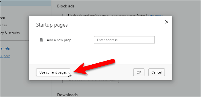 Нажмите Использовать текущие страницы в Opera