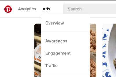 Вы можете найти раздел Pinterest Ads в верхней левой панели навигации.