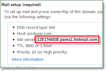 скопировать информацию о сервере mx со страницы администратора вашего домена