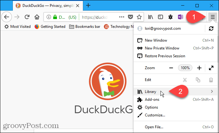Перейдите в меню Firefox> Библиотека в Firefox