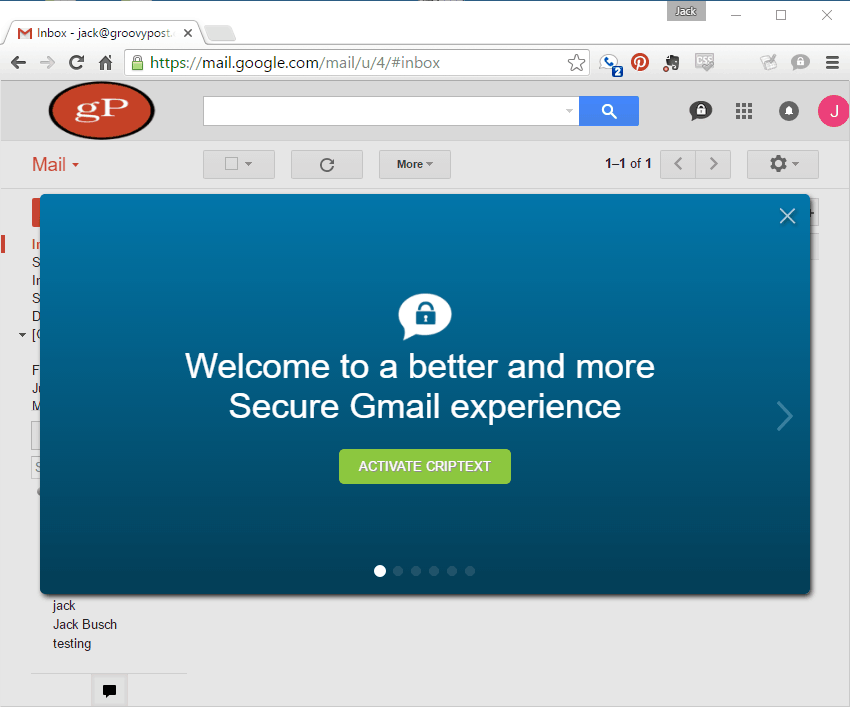 Criptext установлен в Gmail
